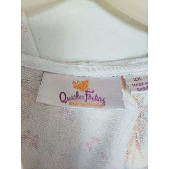 Quacker Factory White Pink Multicolor Butterfly Embroidery Full Zip Hoodie sz 2X - Picture 6 of 9